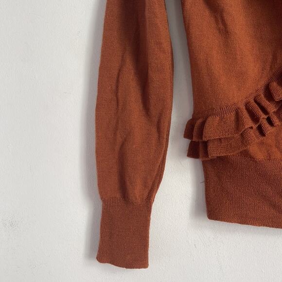J. Crew 100% merino wool ruffle front deep V neck cardigan sz XS - Picture 4 of 6
